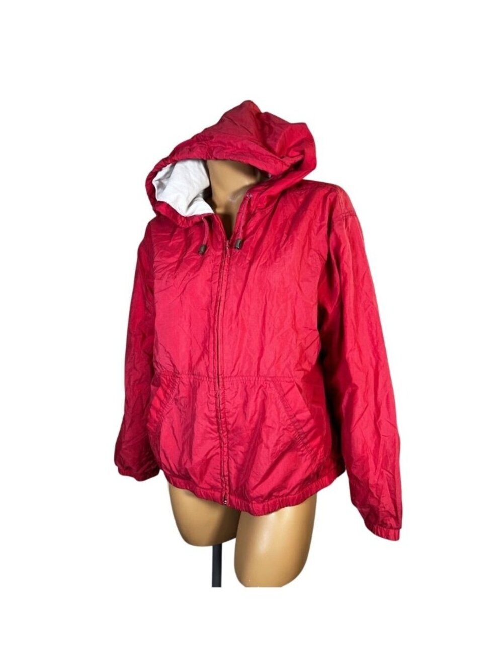 Eddie Bauer Womens Windbreaker Jacket Lg Coral Waist Length Full Zip Hooded